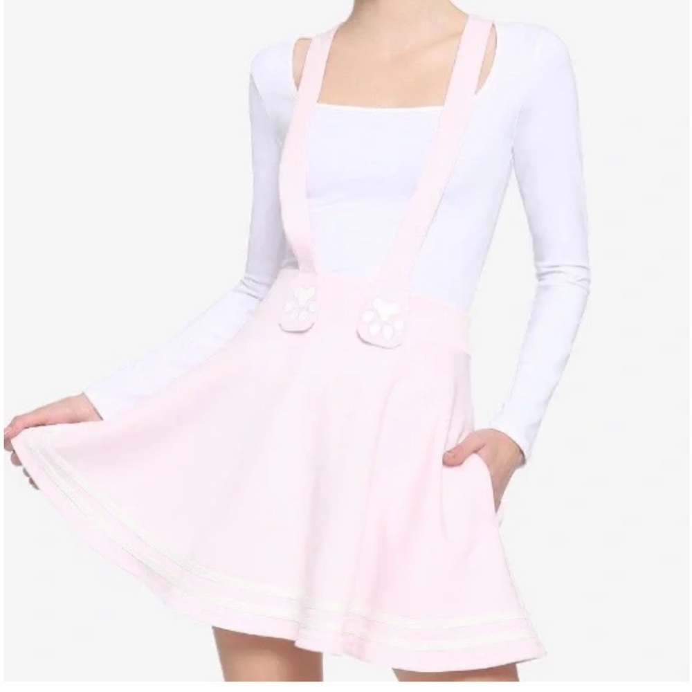 Hot Topic Pink Kitty Paws Suspender Overall skirt